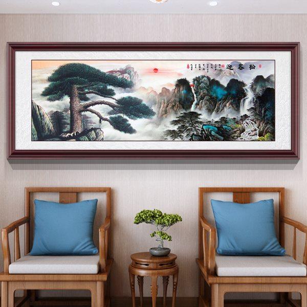 迎客松挂画中式客厅沙发背景墙装饰画高档餐厅茶室办公室实木国画,家居饰品,国画,淘宝优惠券,粉丝福利购,淘宝优惠卷