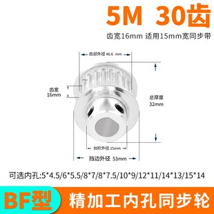 同步轮5M30齿宽16扁形孔5*4.5 6*5.5 8*7.5套装定做D型孔同步带轮