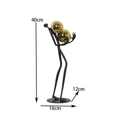 现代金属抱球人物雕m塑抽象摆件软装样板房家居客厅书房极简装饰