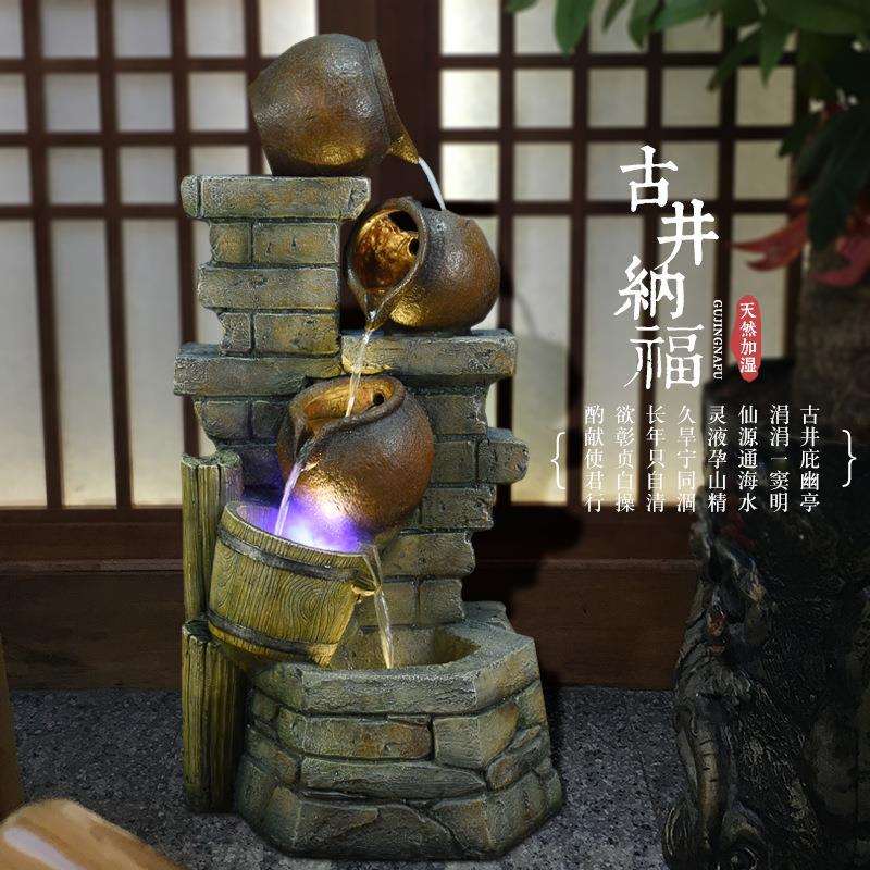 欧式流水喷泉办公室风水轮落地摆件客厅庭院家居饰品招财盆景摆设