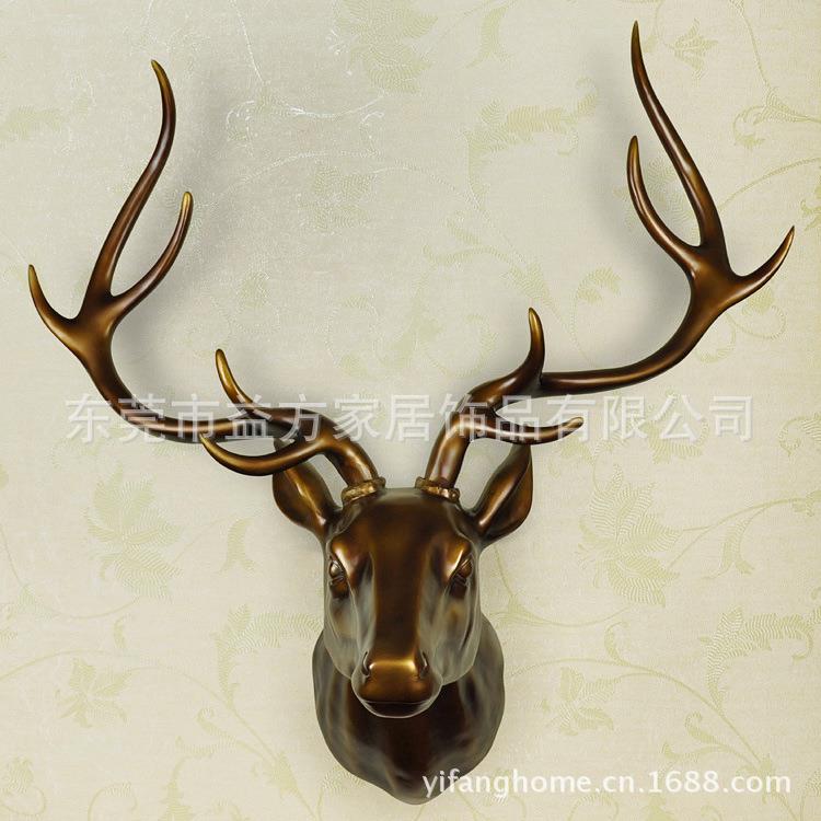 欧美风格家饰 大号仿古铜欧美乡村风格吉祥鹿头壁挂 树脂工艺品