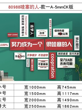 企业办公室公司文化墙面装饰励志标语布置背景3d立体亚克力贴纸画