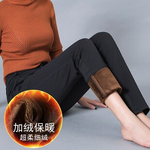 加绒春秋冬季中老年女裤长裤高腰直筒裤加肥大码妈妈装松紧腰裤子