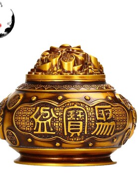 批量销售黄铜制作做旧仿古聚宝盆存钱罐铜缸礼品装饰品摆件