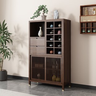 新中式乌金木博古架展示柜茶室边柜多宝阁置物架收纳实木茶叶角柜