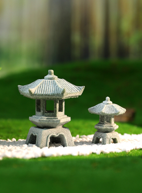 石灯笼小摆件桌面装饰小石亭子y中式观景石灯微景观鱼缸盆造景亭