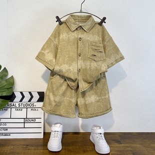 男童夏装短袖套装洋气儿童夏季薄衬衫2025新款时髦帅宝宝炸街童装
