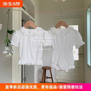 韩版夏季辛苦 女宝宝花边领公主纯棉爬服婴幼儿童荷叶领短袖上衣