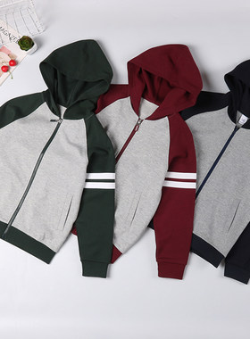 儿童棒球服连帽男童外套春秋学生校服上衣女童枣红藏青灰色运动装