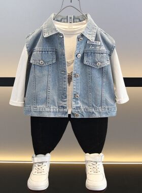 男童牛仔马甲春秋外穿2024新款男宝秋装小童帅气时髦儿童坎肩潮酷