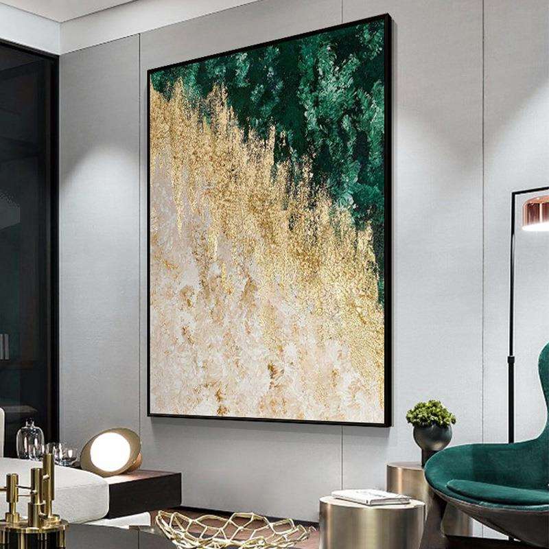 纯手绘油画金箔玄关画正对门客厅装饰画高档客厅餐厅抽象大气挂画