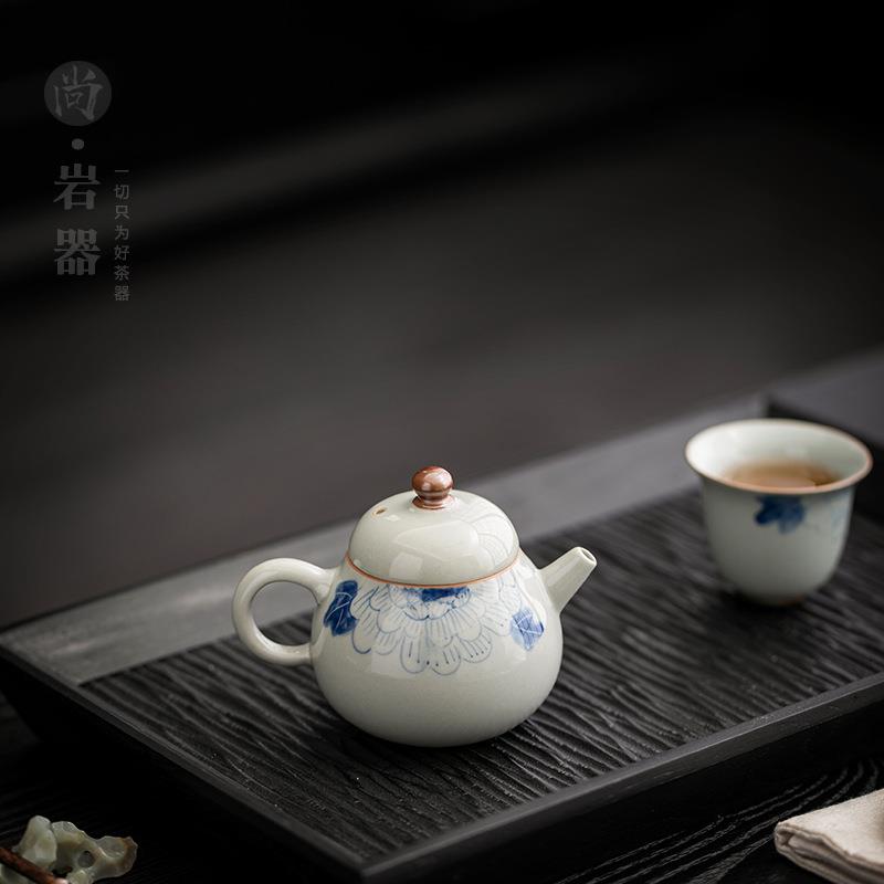 釉下彩茶壶陶瓷手绘牡丹茶水壶个人专用小陶壶家用球孔过滤泡茶器