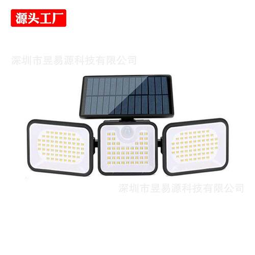 跨境太阳能壁灯 户外防水LED人体感应探照灯 感应三头庭院灯 路灯