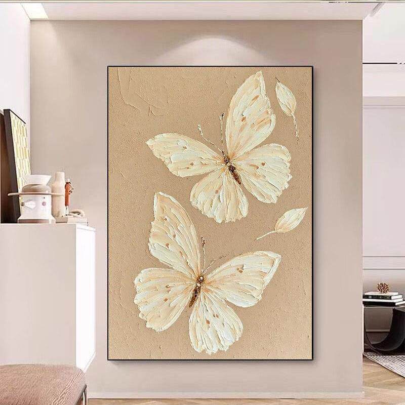 纯手绘油画蝴蝶客厅沙发背景挂画砂岩立体肌理床头装饰画手工成品