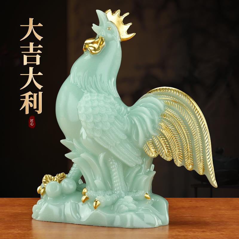 仿玉公鸡摆件招财生肖鸡摆设电视酒柜家居客厅办公室玄关装饰品