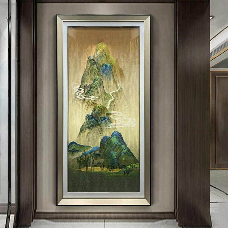 走廊走道苏绣装饰画织锦刺绣迎门玄关挂画千里江山新中式壁画