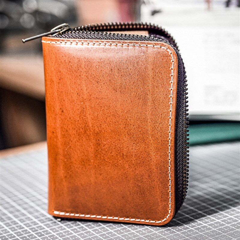 手工钱包个性真牛皮卡包精致高档名片卡包拉链零钱包头层牛皮钱包