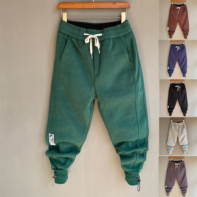 男士黑色运动裤冬季新款哈伦针织束脚卫裤收口韩版潮流九分小脚裤