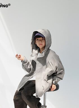 男童春秋工装风连帽外套2024新款儿童做旧冲锋衣童装防风衣开衫潮