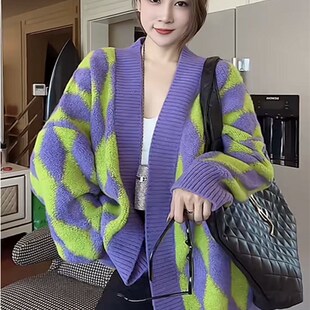 高级感加厚软糯植绒毛衣外套女秋冬新款慵懒风宽松中长款针织开衫