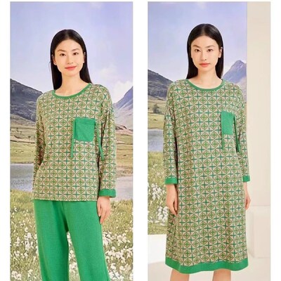 实体店针织棉家居服睡衣女24580时尚休闲磨毛套头睡裙高级感舒绒