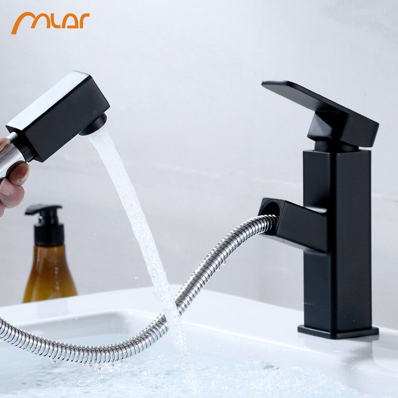 全铜主体抽拉式水龙头冷热台盆洗手脸盆单孔面盆龙头可洗头伸缩