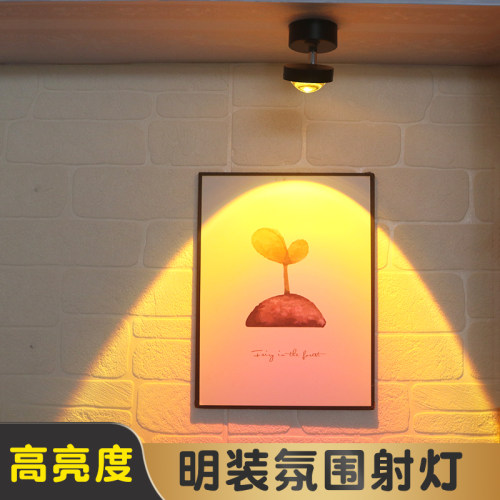 明装led射灯 电视背景墙夕阳灯客厅吸顶氛围感落日灯 接电小射灯