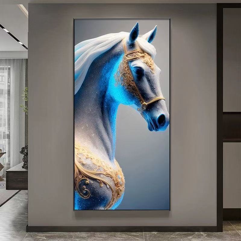 马到成功玄关装饰画高档大气晶瓷