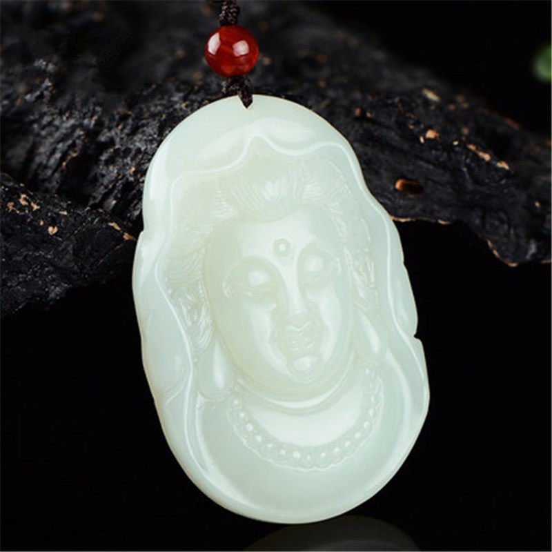 新疆和田玉e观音头像吊坠 玉石白玉 观音菩萨男款玉挂件玉牌子