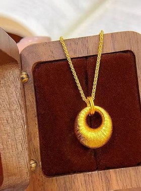 中国风格沙金拉丝金块吊坠项炼女子金店G同款安全扣小金块戒指锁