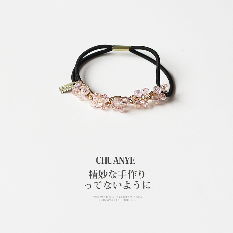 仿水晶串珠头绳女日韩系高级发圈F手链两用气质精致皮筋女扎头