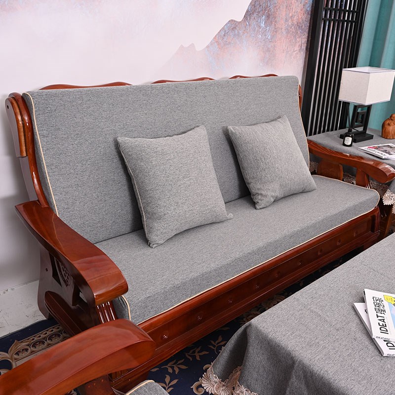 老式木沙发c垫坐垫带靠背一体棉麻硬厚海绵实木沙发垫防滑四季通
