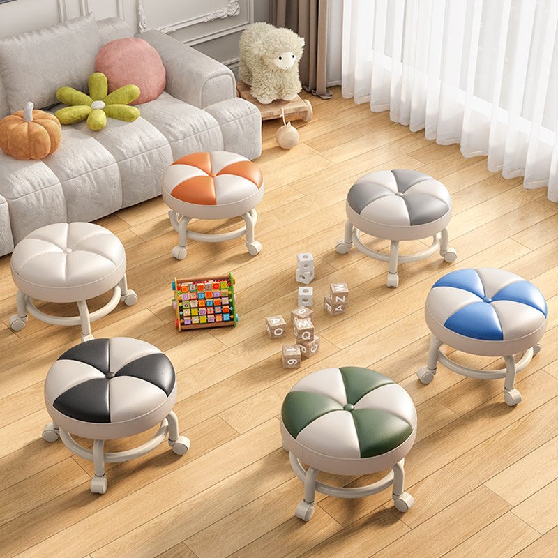 万向轮小凳子家用矮凳o滑轮移动凳子客厅沙发板凳轮滑圆凳美缝椅