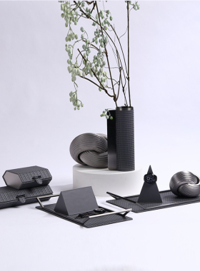 简约现代皮革首饰盒托盘摆件样板间酒店客厅博古架X别墅桌面软装