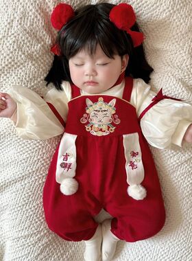 一岁女宝宝衣服婴儿春装纯棉连体哈衣满月新生儿春秋裙子礼服洋气