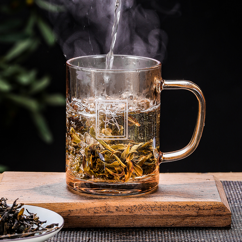 琥珀色玻璃茶杯定制刻字茶楼棋牌室加厚泡茶色喝水杯子-320ml