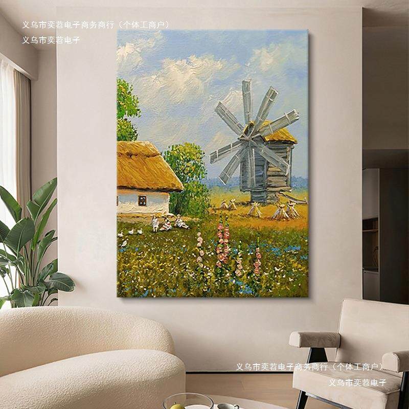 餐厅挂画莫奈客厅玄关装饰画风景田园花园卧室手绘油画印象派欧式