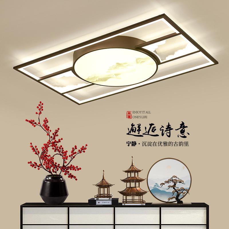 新中式LED吸顶灯房间卧室中国风圆形书房灯现代简约方形客厅灯