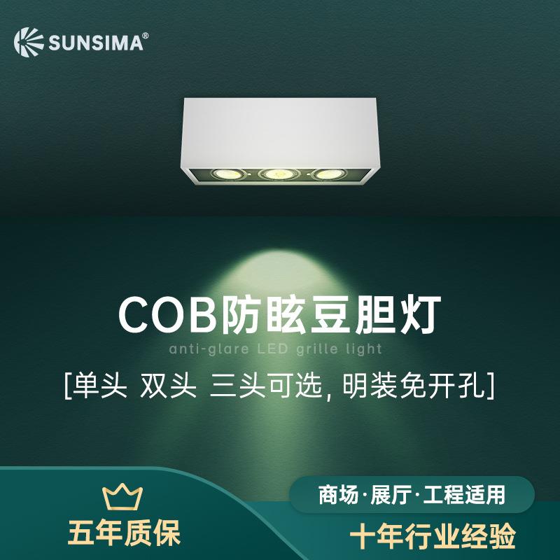 商场牛眼灯前台双头格栅灯ledob豆胆灯明装服装店c单头斗胆灯铝