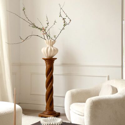 法式中古风实木罗马柱客厅玄关楼梯花瓶底座艺术雕塑落地装饰摆件