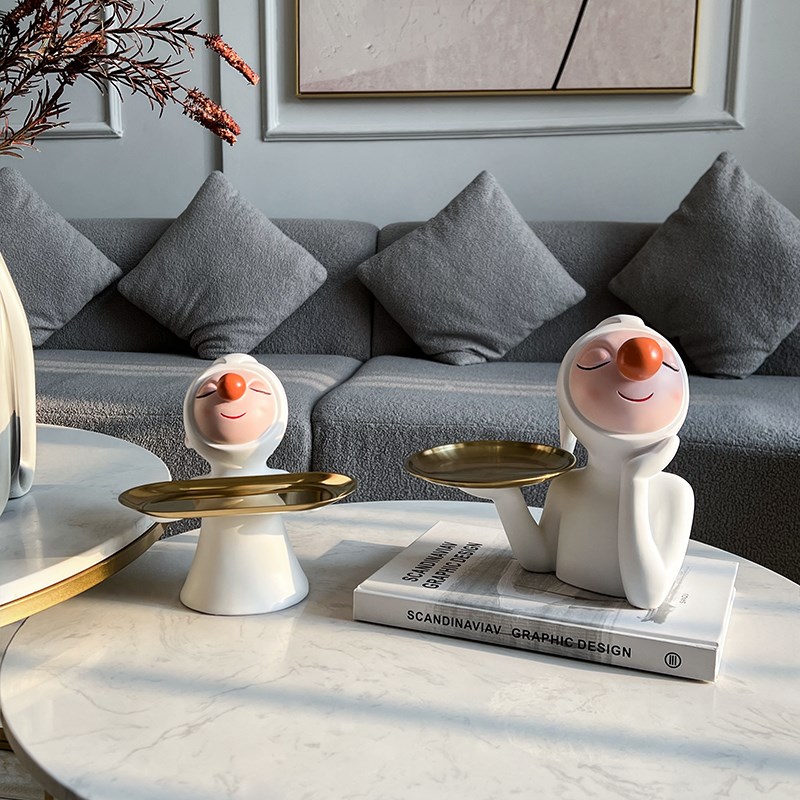 现代简约可爱兔娃娃托盘收纳钥匙创意摆件样板R房摆件玄关装饰品