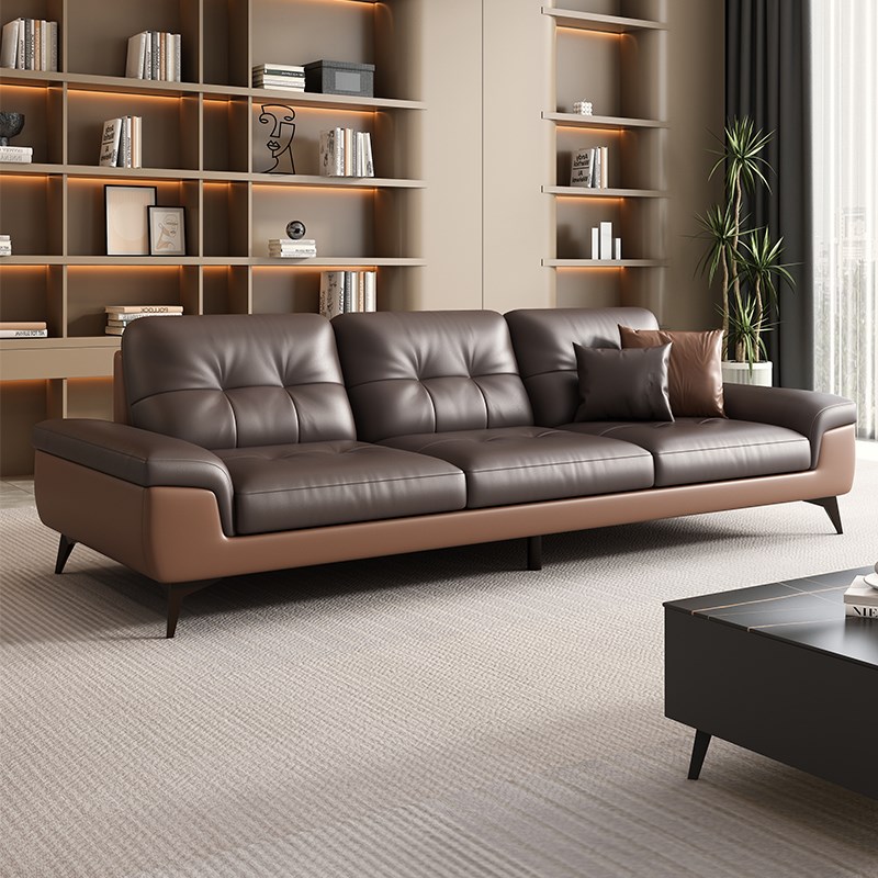 真皮现代简约办公室沙发意式会客贵宾接待商务洽谈三Y人位茶几组