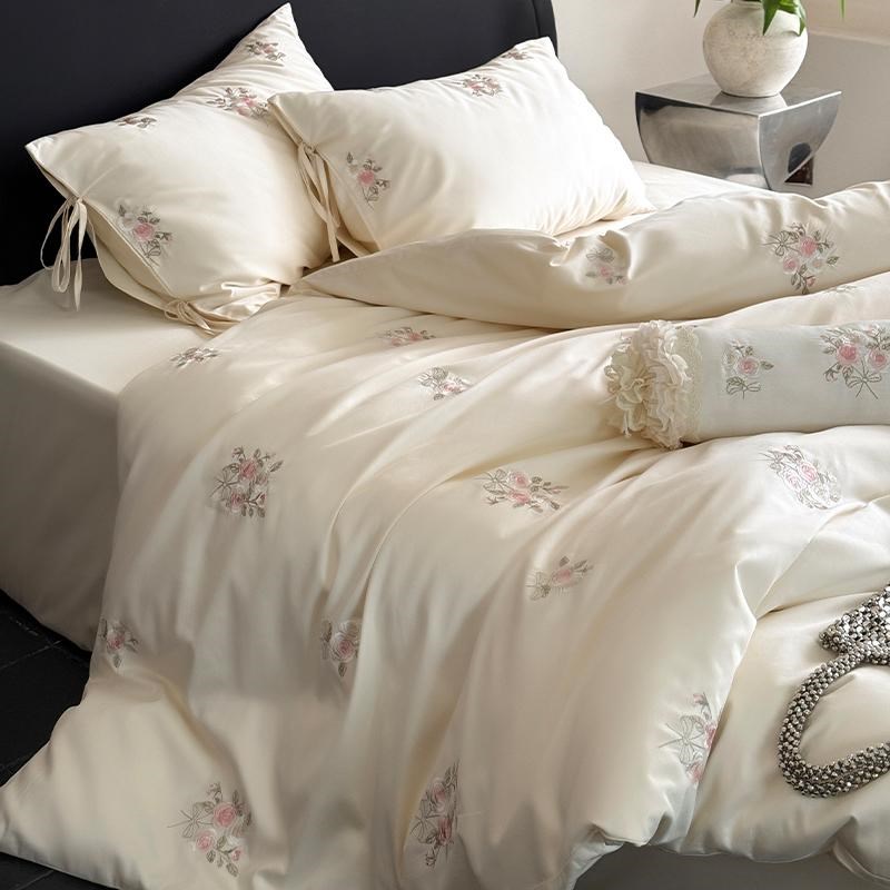 温柔半两奶油少女心全棉1t00S长绒棉四件套浪漫玫瑰花刺绣1.8床
