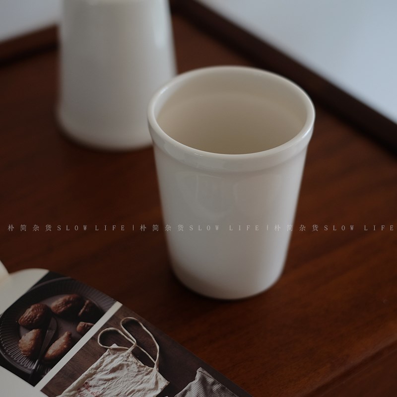 简约乳白色陶瓷手握m杯 咖啡杯水杯饮品杯牛奶杯 可叠放咖啡馆杯