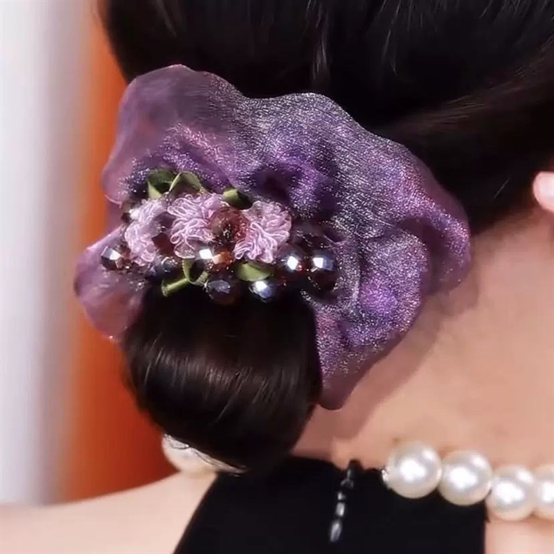 唯美大气紫藤花气质大肠发圈女花H朵珠珠发绳欧根纱头绳皮筋