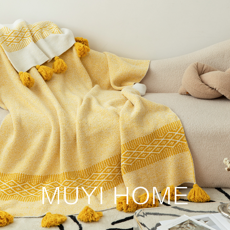 软绵绵复古大吊穗半o边绒休闲毯针织毯披肩盖毯床尾毯搭巾毛绒毯