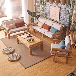 田园中式全实木沙发单人位双人位三人位自由组合原木柏木民宿家具