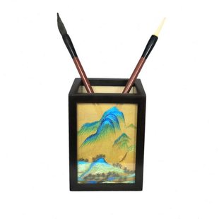 手工刺绣 实木笔筒粤绣广绣文创礼品 工艺品摆件广东特色特产