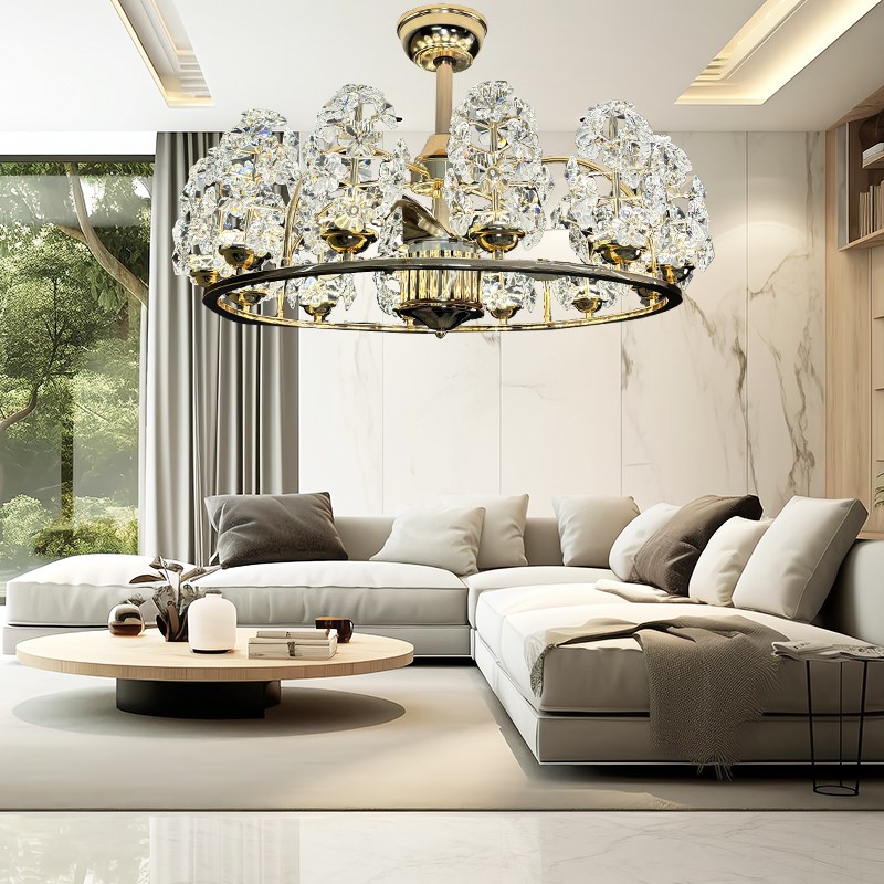 全光谱豪华水晶风扇灯轻奢客厅吊扇灯奢华新款餐厅风扇灯天猫精灵
