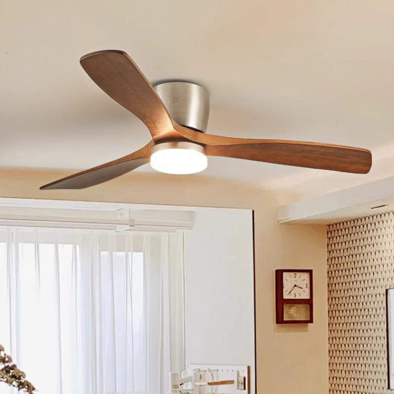 中古复古客厅风扇灯北欧实木吊扇灯家用卧室变频餐厅低楼层吸顶灯